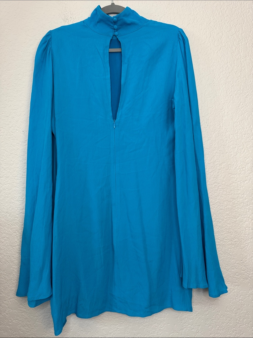 yllw Yellow The Label Raya Bell Sleeve Mock Neck Mini Dress Blue Large - Picture 7 of 9